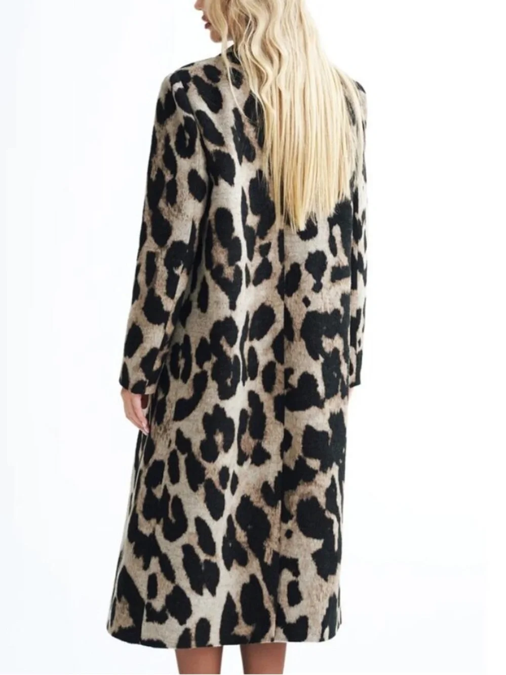 COMMENSE Wool Leopard Print Double Breasted Coat NWT